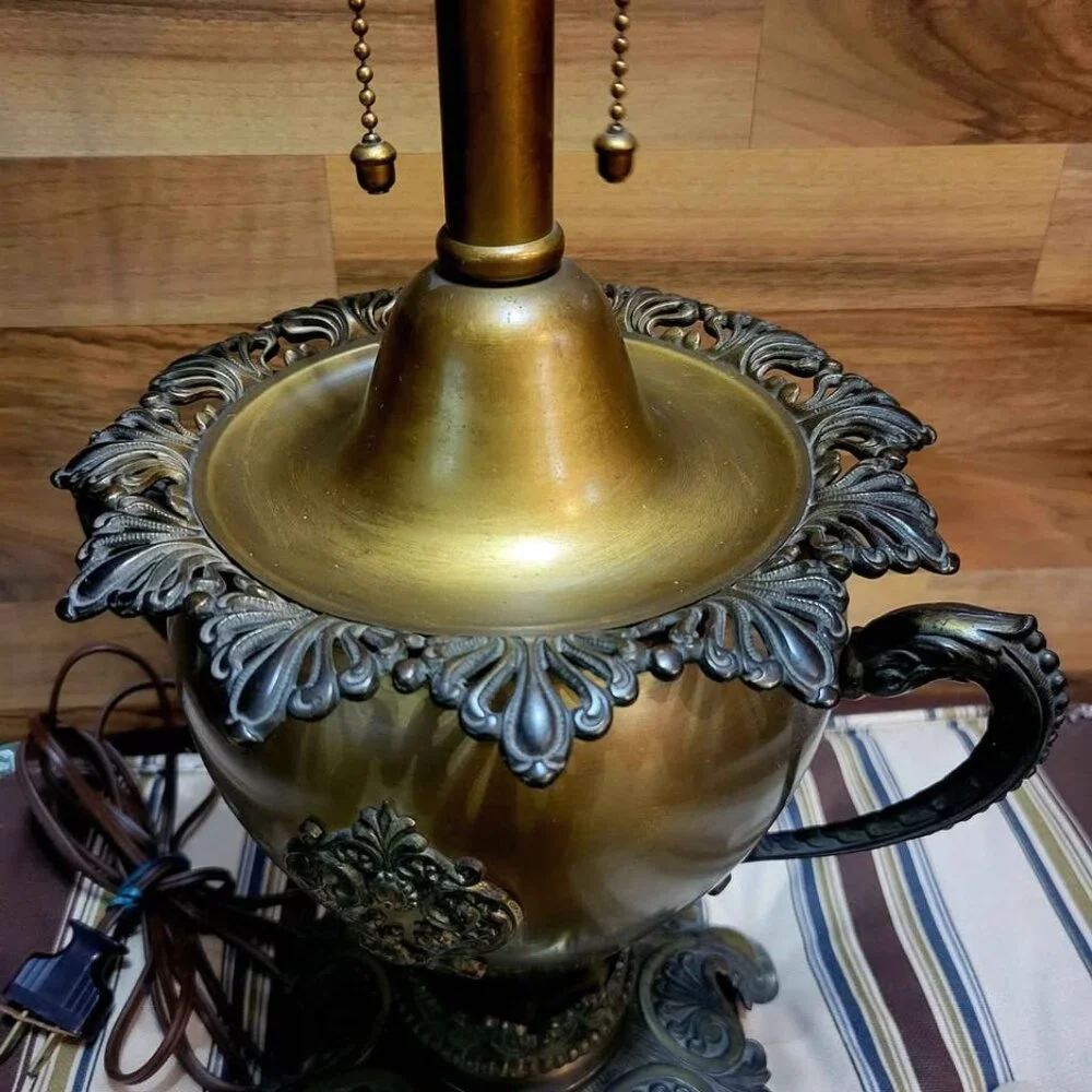 Antique Victorian or Art Nouveau Style Brass Table Lamp